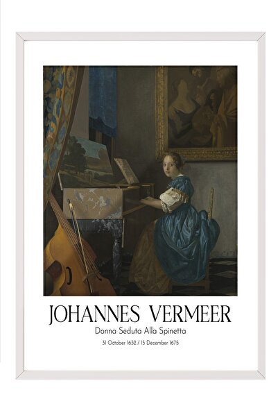 Postifull Johannes Vermeer - Žena koja sedi za tastatu, slika u belom okviru,...
