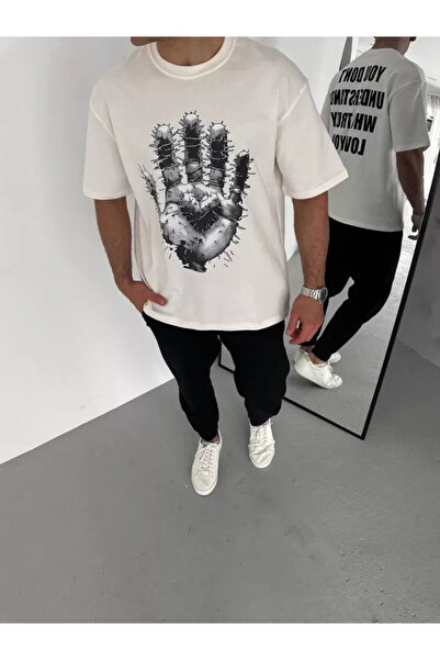 Efnaz style Unisex Crew Neck Printed Oversize T-Shirt - White
