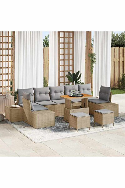 vidaxl Set de canapele pentru gradina cu perna 10 pcs Bej poliratan