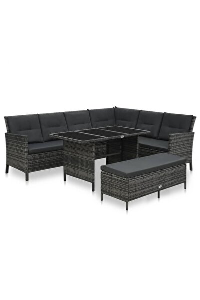 vidaxl Set mobilier de gradina cu perne, 3 piese, gri, poliratan