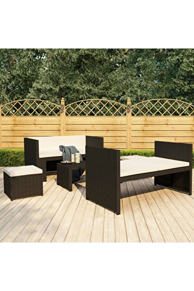vidaxl Set mobilier de gradina cu perne, 5 piese, negru, poliratan