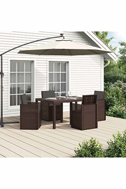 vidaxl Set de masa pentru gradina cu perna 5 pcs Maro si Antracit PP