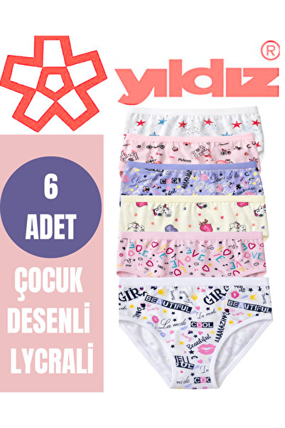 CHARM Yıldız 6 Pack Girls' Cotton Patterned Slip Panties