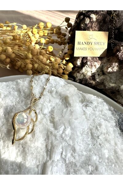 hand shey Steel Necklace with Pearls |   316L Stainless Steel |   Gold/Silver Color |   Water Resistant-Gold