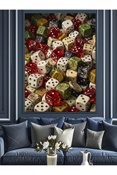 Artmeg Pânză decorativă cu zaruri de joc mixte - Tablou din lemn MDF