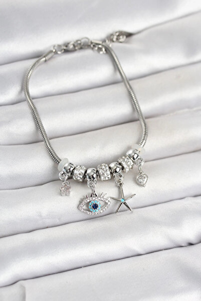 Generic Brand Özssa Brass Silver Color Women's Bracelet with Eye Model Charm