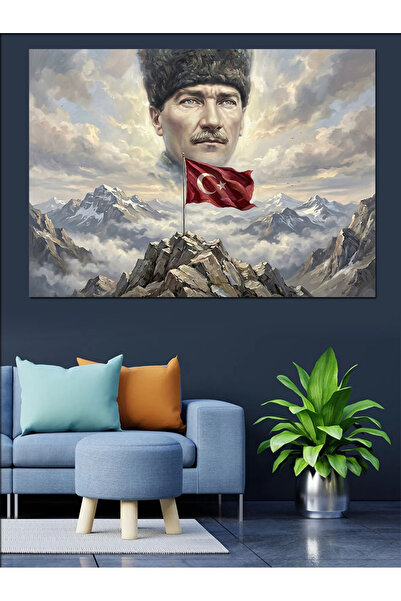 Artmeg Ataturk and Snowy Mountains Portrait Decorative Canvas - Mdf Wood Pain...