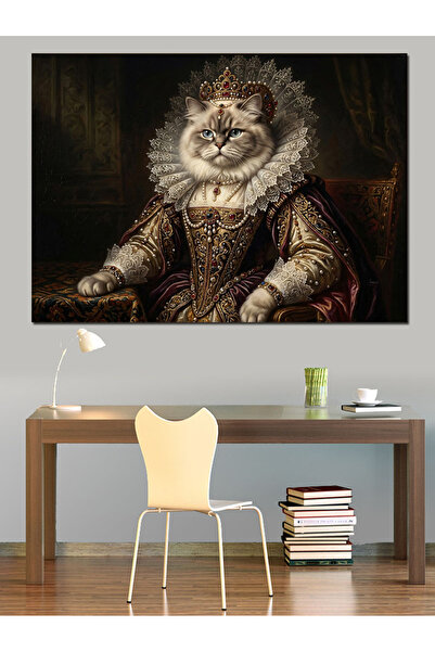 Artmeg Cat Portrait Design with Royal Clothing Decorative Canvas - Mdf Wood P...