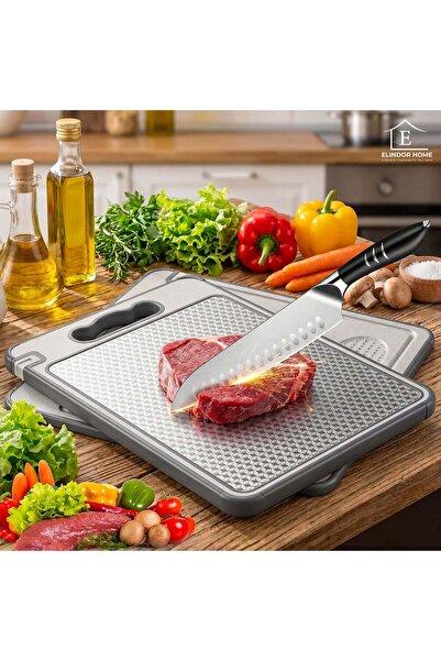 Elindor ® Stainless Steel Chopping Board SUS304 + PP, Anti-Slip, 36.5 × 25 × ...