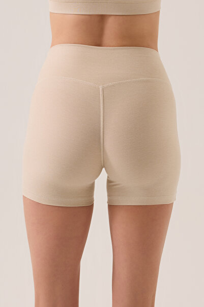 Los Ojos x Ece Bej Melanj Bel Detaylı Kısa Tayt Ruched Biker Shorts
