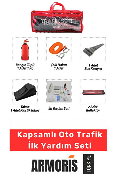 Armoris #TrafikSeti Oto İlk Yardım Çantası Yangın Tüplü Çeki Halatlı Reflektö...
