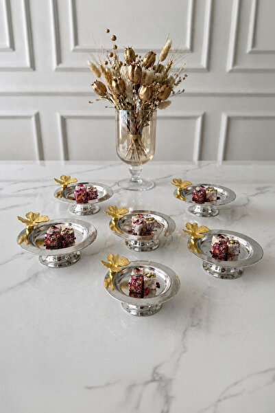 Kitchen Life 6-Piece Silver Metal Turkish Delight Bowl, Macaron Bowl, Decorat...