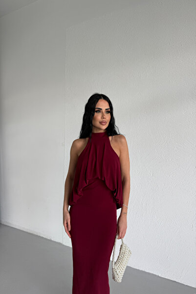 LİLA İSTANBUL Φόρεμα με λαιμόκοψη halter από ύφασμα Sandy με ιδιαίτερο σχέδιο