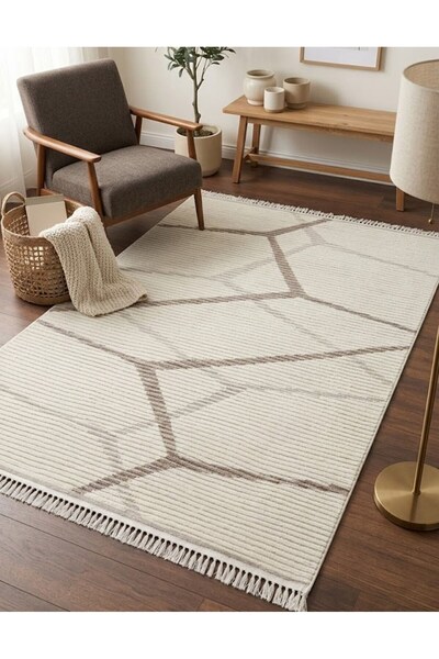 SULTAN HALI ZARA Serisi Krem Vizon Geometrik Desenli Modern Halı | GF711