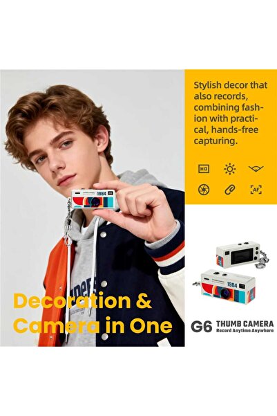 beemen G6 Thumb Camera Mini Anahtarlık Kamera 1080P HD Video Kayıtlı Retro Tasarım Taşınabilir Mini Dijital Kamera