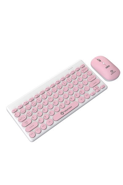Gravion KM-BT37 Pembe Kablosuz Klavye Mouse Set – Bluetooth + USB Dongle 2.4G, Türkçe Q, Çoklu Cihaz
