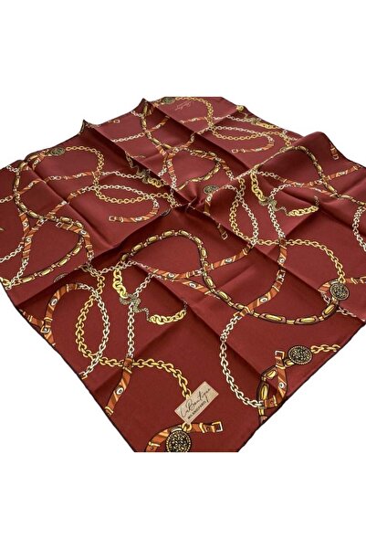 LA BOUTIQUE Tivil Saf İpek Eşarp Kiremit Kemer Desen 2344 - 13