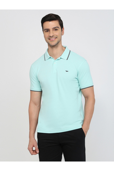 Park Avenue Men Green Slim Fit Tipped Polo T-Shirt