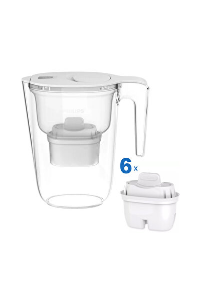Philips Κανάτα AWP2933WHT6 Λευκή Πλαστική Με Καπάκι 2600ml + 6τεμ. Micro X-Clean