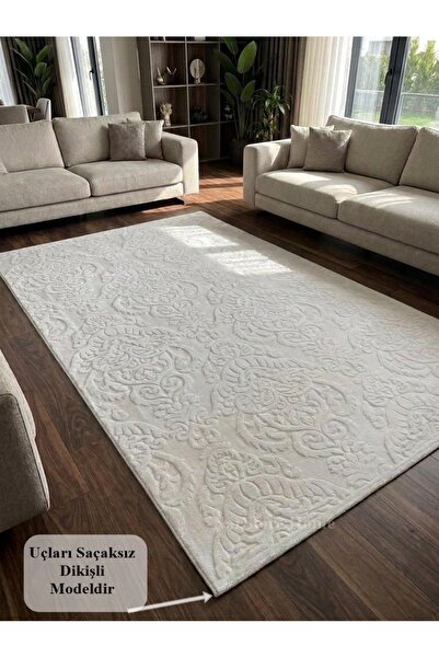 NaRStore Home Rölyef Krem Joy Modern Yumuşak Dokulu Kabartmalı Kaymaz Taban K...
