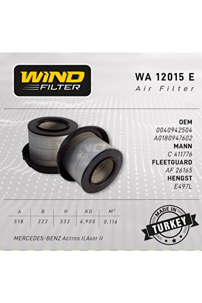 WIND FILTER WA 12015 E Mercedes Axor 1840 Şapkalı Hava Filtresi -A0040942404 ...