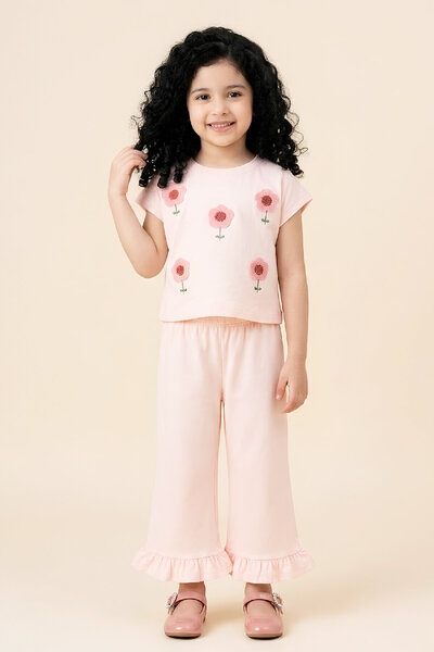MODANINO Set de top și pantaloni brodat cu flori pentru fete, 3-10 ani 12651OZ