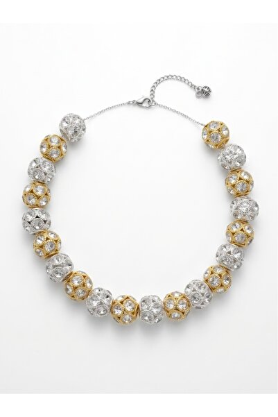 lissstudio Kristal Taşlı Mixed Metal Top Zincir Kolye- Altın ve Gümüş Kaplama
