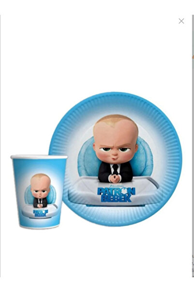 Dizayn Parti Evi Patron Bebek Temalı 8 Kişilik Parti Seti Tabak ve Bardak Set...