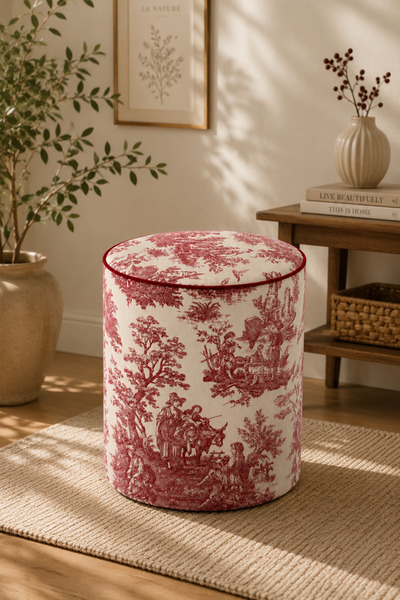 S Home Design Concept Toile de Jouy Desenli Vintage Düz Silindir Puf