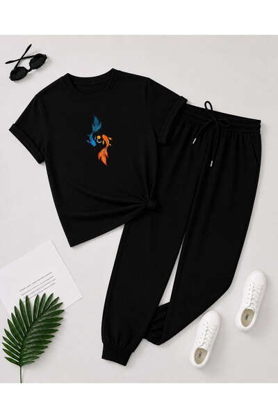herkesemoda Set de trening cu tricou cu imprimeu detaliat