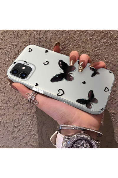 PATTERNOVA iPhone 12/12 Pro Uyumlu Nazarik Kelebek Desenli, Tam Kaplama Korum...