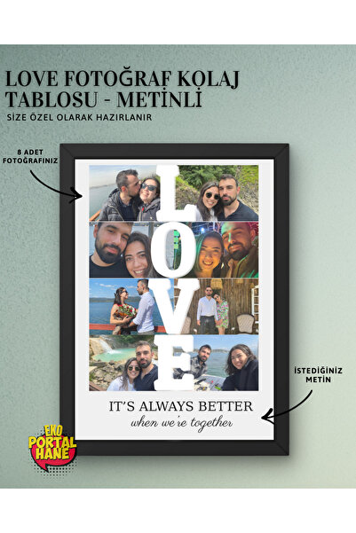 Love Fotoğraf Kolaj Tablosu – Metinli Kişiye Özel Romantik Poster
