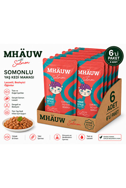 Mhauw Somon Balıklı Kıyılmış Pouch Yetişkin Kedi Konservesi 80 Gr 6'lı Paket