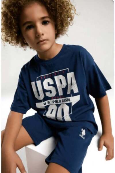 U.S. Polo Assn. طقم مكون من قطعتين مطبوع عليه 90، بأكمام قصيرة وياقة دائرية، ...