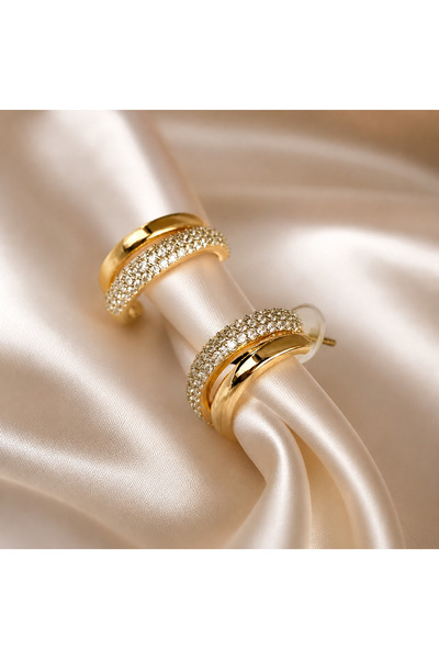 OZY COLLECTION 2'li halka ve taşlı küpe büyük boy premium özel seri