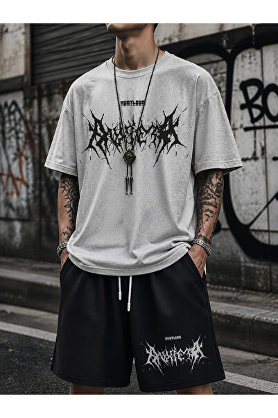 ship master Unisex White Oversize Graffiti Text Printed 100% Cotton T-Shirt