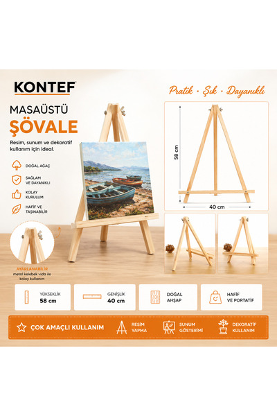 KONTEF Masaüstü Ahşap Şövale Ayarlanabilir Mini Tuval Standı