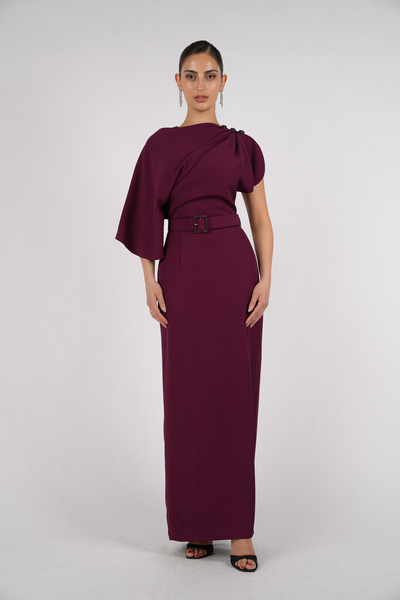 Opera Fashion فستان ناعم كريب بحزام وقصة أنيقة