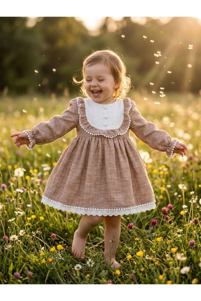 INFANT Дреха в цвят камел с дантела и къдрички Wondress 18-24 месеца