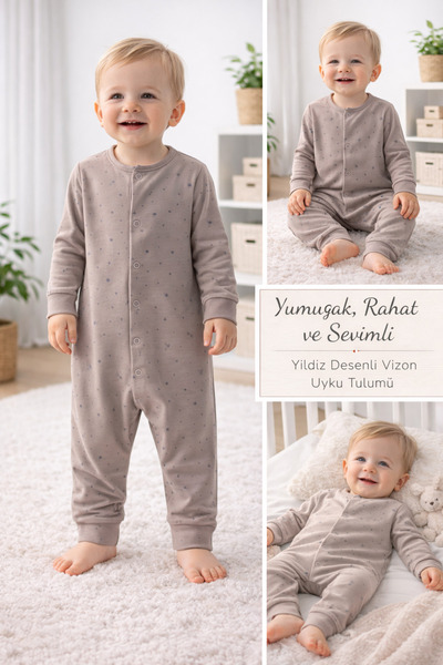 OUTLET Isis Unisex Baby Star Patterned Long Sleeve Jumpsuit with Snap Fasteners