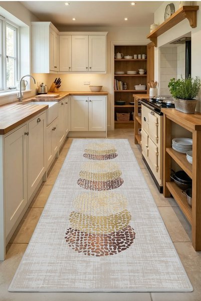 Monnhein Ehl 98 Gray Washable Non-Slip Base Digital Printed Kitchen Carpet