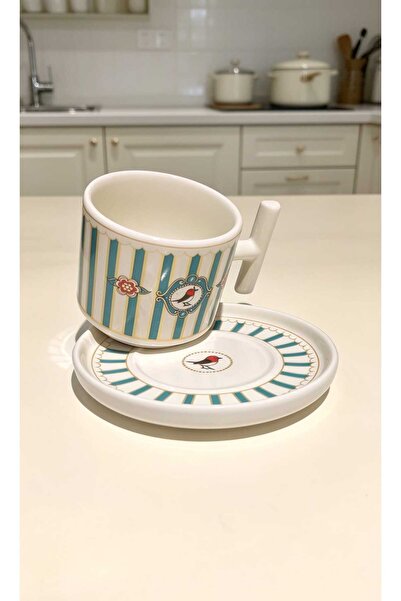 KirLiNova Vintage Striped Bird Patterned Mug Cup Stylish Mug with Saucer