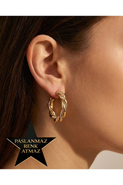 XUPING JEWELRY Xuping 14K Altın Renginde Kararmayan Kadın Günlük Burgu Halka ...