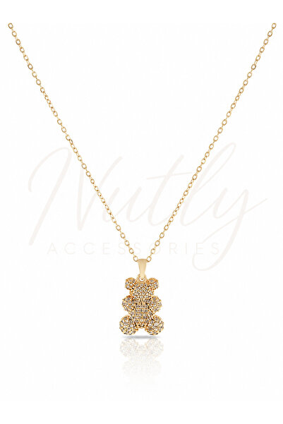Nutly Accessories Ayıcık Kolye Kadın Taşlı Çelik Kolye Sevimli Minimal Şık Ay...