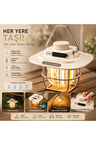 Eşya Dünyası Şarjlı Powerbank Özellikli Retro Işıldak – Su Geçirmez, Toza Day...