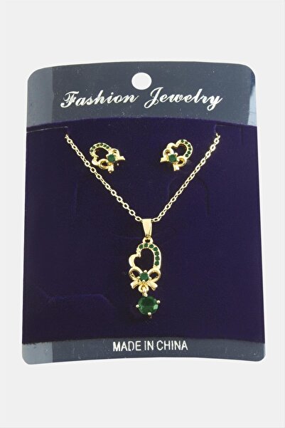ZERO LAND Ilkeshop Heart Fiyong Zircon Stone (20508) Set Necklace-Colorful