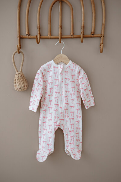 İpek Studio %100 Pamuk Patikli Bebek Tulumu - Cute Pink Bow