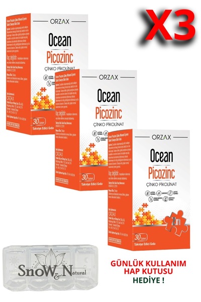 Ocean Picozinc Çinko Pikolinat 30 Tablet 3 Adet (90 Tablet) + Hap Kutusu HEDİYE