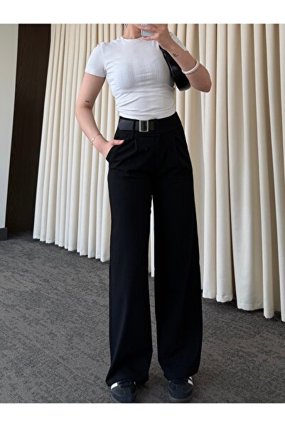My Blog Black Half-Belted Trousers - 261004