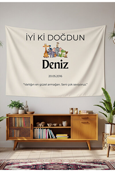 GREENDECOR Kişiye Özel Doğum Günü Duvar Örtüsü İyi ki Doğdun Happy Birthday İ...